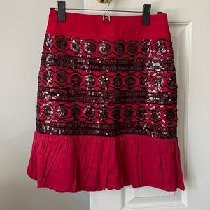 Anthropologie red ruffle skirt with black sequins